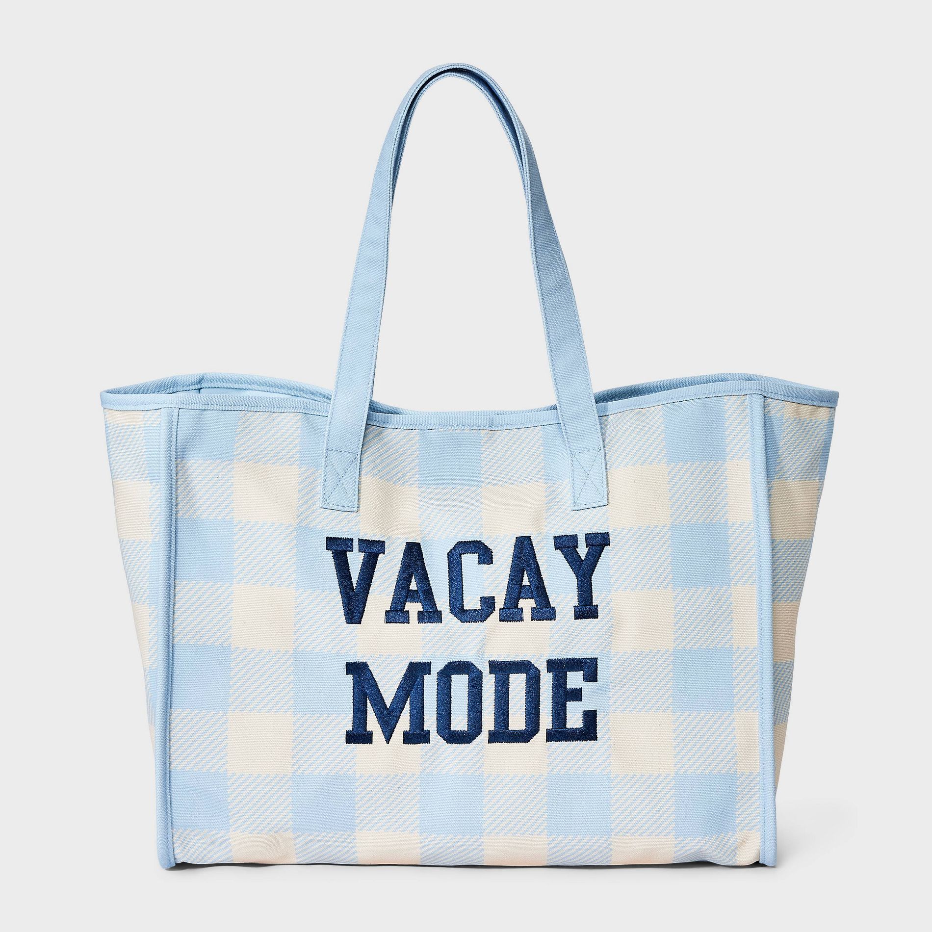 Girls' Embroidered 'Vacay Mode' Gingham Tote Bag - art class™ Blue