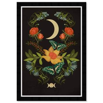 15" x 21" Flourishing Moon Floral and Botanical Framed Wall Art Print Black - Wynwood Studio