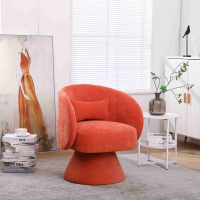 CAVINAS Faux Fur Fabric Swivel Accent Chair with Barrel-Curved Backrest,Upholstered Swivel Living Room Chairs,Reading Chairs for Living Room