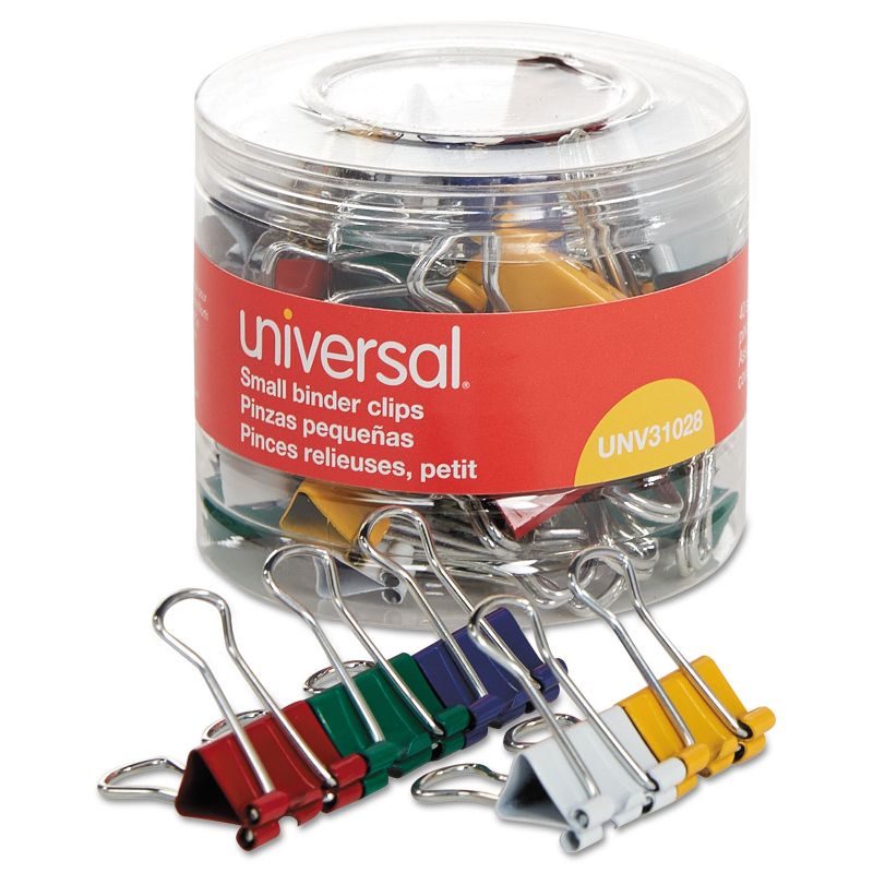 UNIVERSAL Small Binder Clips 3/8" Capacity 3/4" Wide Assorted Colors 40/Pack 31028, 1 of 7