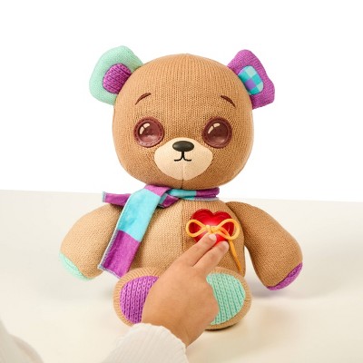 Interactive 14" Brown Plush Teddy Bear with Magical Button Eyes