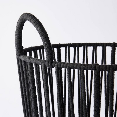 Large Water Hyacinth and Black Cotton Rope Round Basket
