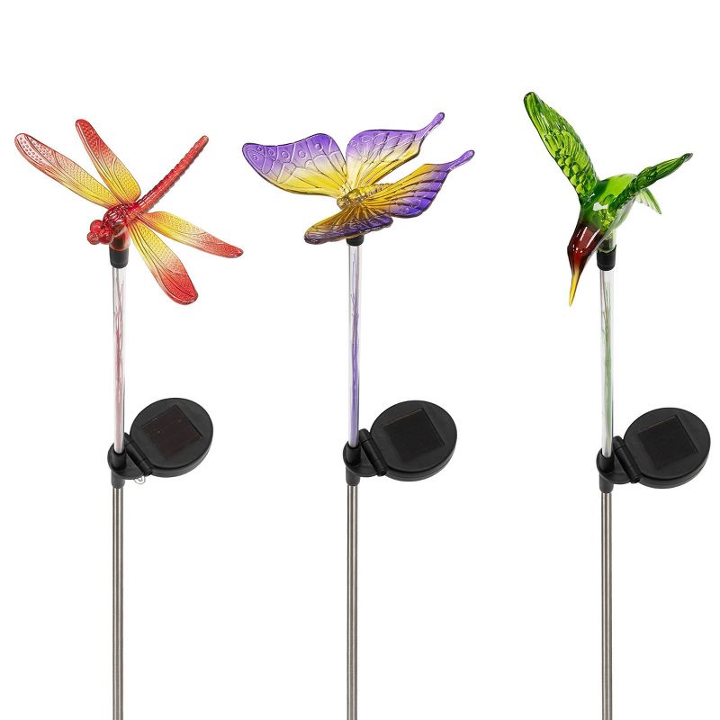 3pc Butterfly, Hummingbird, and Dragonfly Solar Fiber LED Pathway Garden Stakes - Alpine Corporation, 3 of 12