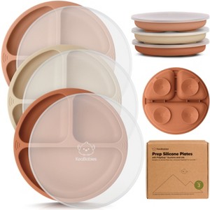 3-Pack Prep Suction Plates with Lids, 100% Silicone Baby Plates with Lid, BPA-Free Kids Divided Toddler Plates - 1 of 4