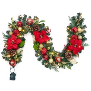 CuisinSmart Christmas Garland, 6 Ft Pre-Lit Christmas Garland Decorations with Ribbon Bows, Ball Ornaments - 1 of 4
