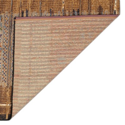 Tribal Stripe Gold Synthetic Round Indoor/Outdoor Rug