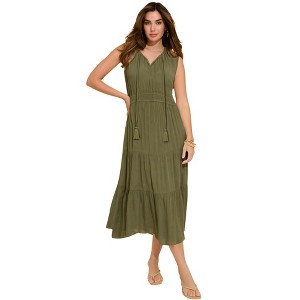 Roaman's Plus Size Hand-Crinkled Sleeveless Tiered Maxi Dress - 26/28, Dark  Olive Green : Target