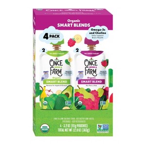 Once Upon a Farm Smart Blends Banana for Apples & Greens/Ras-Pear-y, Kale Organic Snack Pouch Multipack - 4pk/12.8oz - 1 of 4