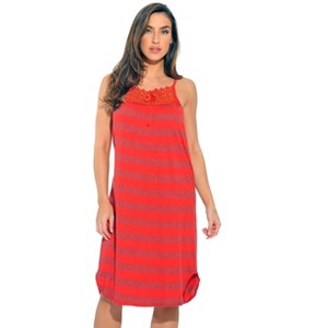 Just Love 100% Cotton Spaghetti Strap Stripe Womens Nightgown with Lace Trim - 1 of 2
