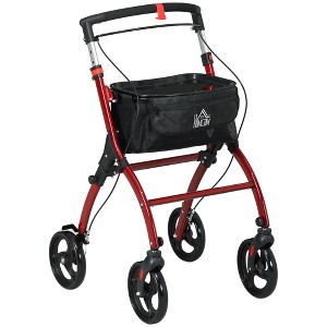 HOMCOM Upright Walker for Seniors and Adults, Walk Up Rollator with Storage Bag, Tray, Adjustable Handle Height - 1 of 4