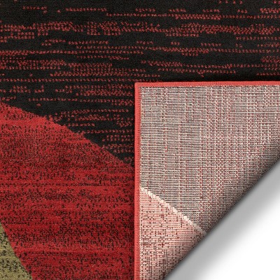 Modern Geometric Red Synthetic 5' x 7' Easy-Care Area Rug