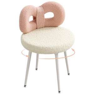 ROOMTEC Swivel Vanity Chair | No Wheels, Small Swivel, Upholstered, Cute Bow Backrest | Living Room, Vanity Chair for Women or Girl - 1 of 4