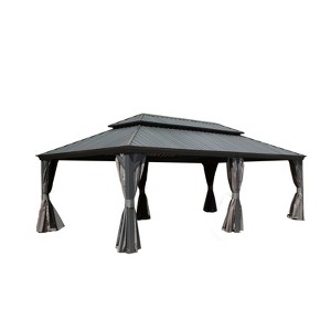 VisioGear 14'*22' Patio Hardtop Gazebo with Double Roof and Netting, Large Pavilion Gazebo for Patio Deck Garden, Gray, 260.08"*165.59"*126.42" - 1 of 4