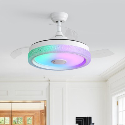 Modern Flush Mount Ceiling Fan 19''/42'' LED Enclosed Ceiling Fans Retractable Blade/Bladeless LED-RGB Ambient Light for Bedroom Kids Room Party