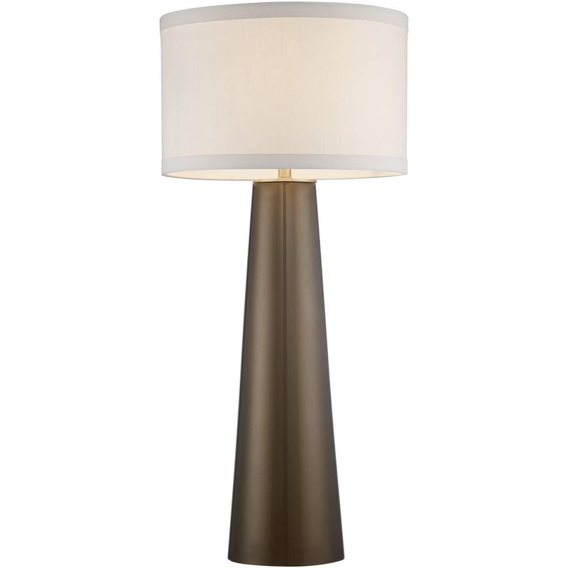 Possini Euro Design Karen Modern Table Lamp with Round Black Marble Riser 36" Tall Dark Gold Glass Off White Shade for Bedroom Living Room Nightstand, 5 of 6