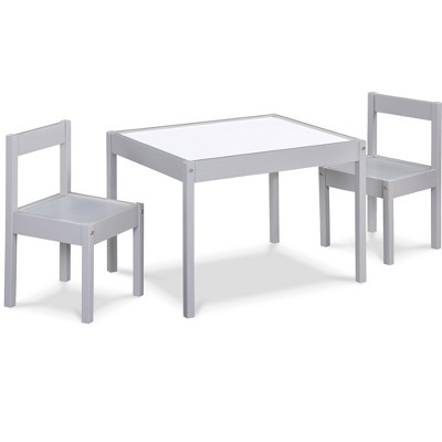Lirago 3-Piece Kids Table and Chairs Set Children Activity Table Toddler Furniture Set Dry Erase Table with Two Chairs Gray