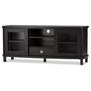 Walda Wood Cabinet with 2 Sliding Doors and 1 Drawer TV Stand for TVs up to 60" Dark Brown/Gray - Baxton Studio - 1 of 4