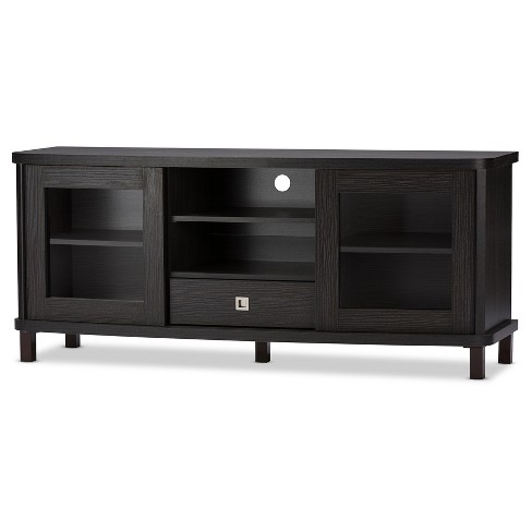 Walda 60 Wood Tv Cabinet With 2 Sliding Doors And 1 Drawer Dark