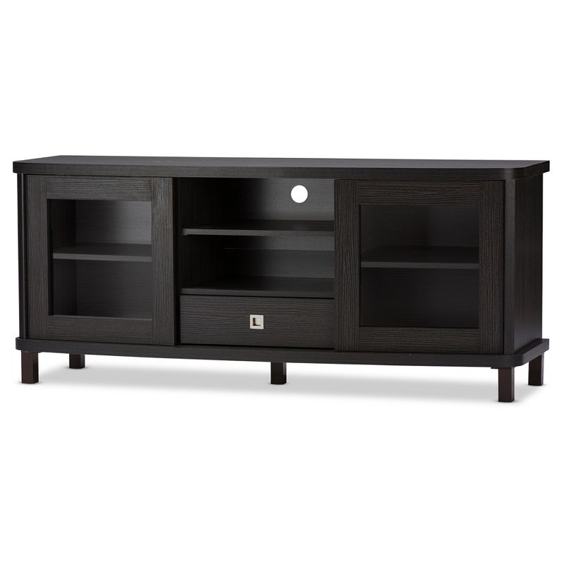 Walda Wood Cabinet with 2 Sliding Doors and 1 Drawer TV Stand for TVs up to 60&#34; Dark Brown/Gray - Baxton Studio, 1 of 7