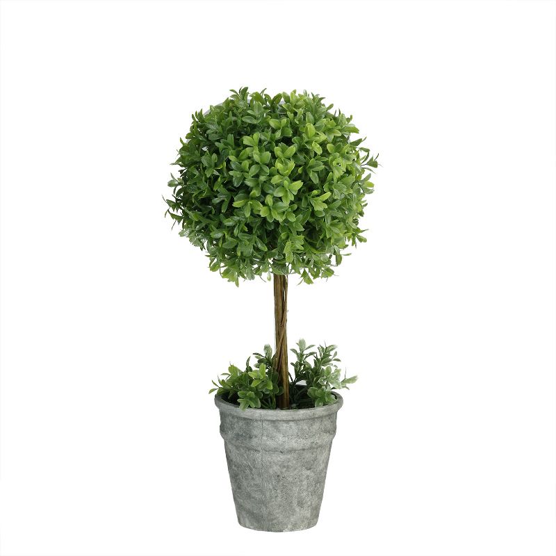 Northlight 17" Round Boxwood Topiary Artificial Potted Tree - Green/Gray, 1 of 5