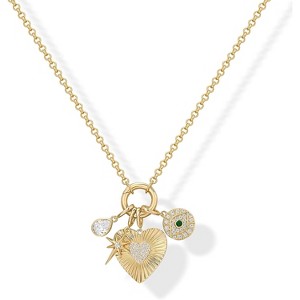 14K Gold Plated Heart Charm Necklace - Cluster Pendant with CZ Accents for Women - 1 of 4