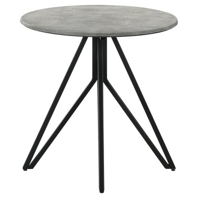 Hadi Round Black and Gray Wood Metal End Table