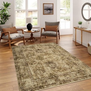 Acekool Area Rugs: Washable Non-Slip Boho Vintage Carpet, Soft Low Pile Foldable Stain Resistant Rugs for Living Room, Bedroom, Home, Dining Room - 1 of 4