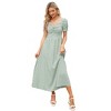 Womens High Waist Maxi Dress Sweetheart Smocked Neckline Short Puff Sleeve Plaid Casual Elegant Cute Dresses Button Down - 2 of 4