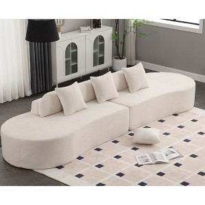 Modern Curved Modular Sofa w/3 Pillows - Plush Terrycloth, Minimalist, No Assembly, for Living Room, Apartment - 1 of 4