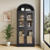 71.4 in Tall Arched Bookshelf with Doors and Drawers - 15.83 in Depth Wooden Display Cabinet, Farmhouse Rounded Bookcases for Living Room & Kitchen - 2 of 4