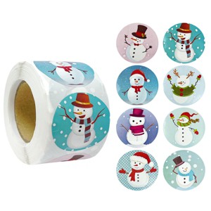 Wrapables Christmas Stickers Label Roll, Holiday Stickers for Sealing Cards, Envelopes, Gift Boxes, Festive Party Favors (500 pcs), Snowmen - 1 of 4