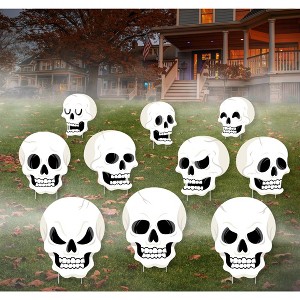 Big Dot of Happiness Skulls - Lawn Decorations - Outdoor Halloween Party Yard Decorations - 10 Piece - 1 of 4