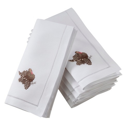 Saro Lifestyle Hemstitch Cotton Napkins with Hollyhock Embroidery