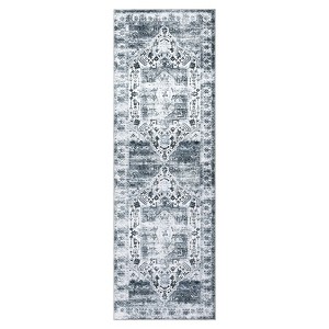Non-Slip Machine Washable 2x3 Vintage Print Area Rug, Distressed Low Pile Entryway Doormat for Kitchen Bathroom Bedroom, Taupe - 1 of 4
