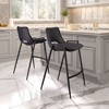 Faux Leather Counter Stool 35.6" H, Black With Powder Coated Steel Frame and Armrests by Zuo Modern (Set of 2) - 2 of 4