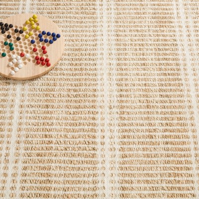 Arbor Natural Beige and White Stripe Washable Synthetic Rug, 4' x 6'