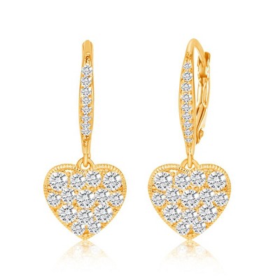 Heart White Crystal Yellow Gold Brass Plating Hypoallergenic Kids Earrings leverback is made from 925 Sterling silver