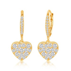 Heart White Crystal Yellow Gold Brass Plating Hypoallergenic Kids Earrings leverback is made from 925 Sterling silver - 1 of 1