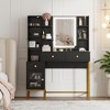Makeup Vanity and Stool, Vanity Desk with Lights in 4 Colors, White Vanity Table with Charging Station, Visible Cabinet with Led Lights - 2 of 4