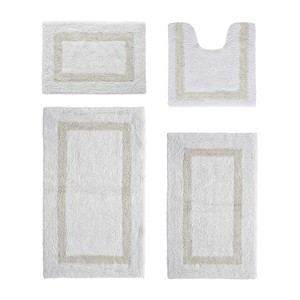 Hotel 4 PC Bath Rug 100% Premium Cotton Tufted Weave Two Tone Reversible Bathroom Rug, Super Soft Absorbent, Machine Washable Bath Mat - 1 of 4
