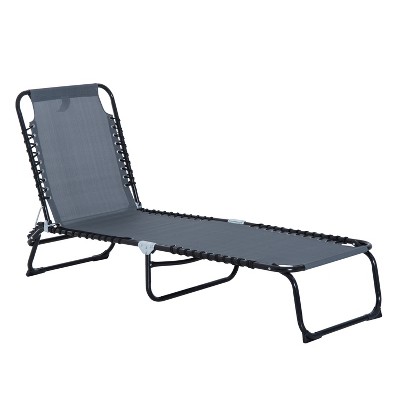 Folding Chaise Lounge Pool Chair with 4-Position Reclining Back, Pillow, Breathable Mesh & Bungee Seat