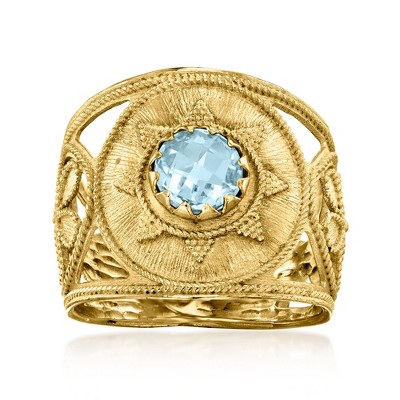 Ross-Simons Italian .90 Carat Sky Blue Topaz Etruscan-Style Ring in 14kt Yellow Gold