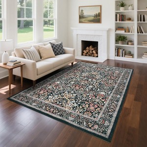 2x6FT Modern Washable Area Rug for Living Room, Floral Printed Floor Rug with Non Slip Backing, Low Pile Stain Resistant Carpet for Dorm Office - 1 of 4