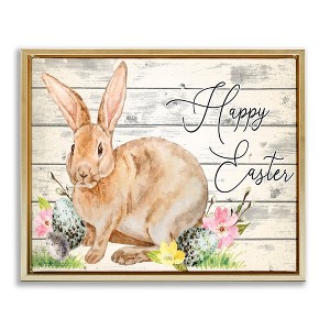Stupell Industries Spring Floral Happy Easter Bunny, 21" x 17" - 1 of 4