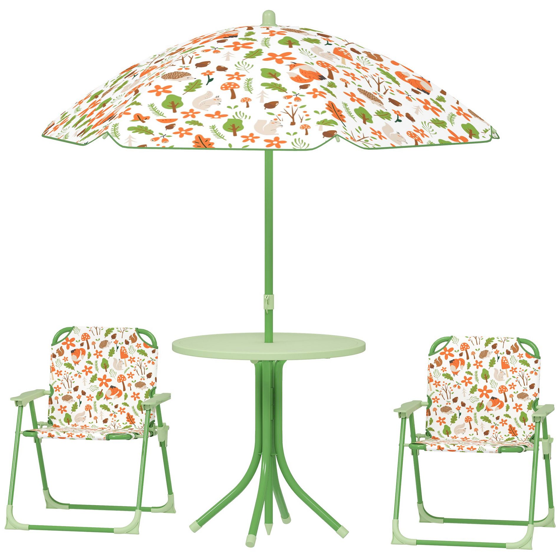 Aghana Digitals Kids 4-Piece Foldable Picnic Set: Green Table, Chairs & Adjustable Umbrella with Green 19.50×19.50×19.70 in