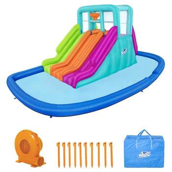 Bestway H2OGO! Triple Splash Course Inflatable Kids Mega Water Park with Slides, Climbing Wall, Storage Bag, and Air Blower for Quick Setup