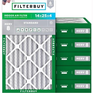 Filterbuy 14x25x4 Air Filter (6-Pack), Pleated MERV 8 Dust Defense Replacement HVAC AC Furnace Filters (Actual Size: 13.88 x 24.88 x 3.63) - 1 of 4