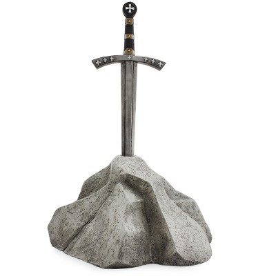 Esterno Sword in Stone Garden Statue (17x10x11 Inches); Arthurian Legend Yard Ornament Decor