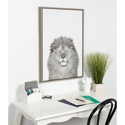 Gray Framed Canvas Lion Portrait for Kids' Room, 23" x 33"