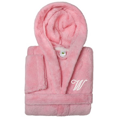 Personalized Linum Kids 100% Polyester SUPER PLUSH Double Brushed Hooded Bathrobe in White Script Font